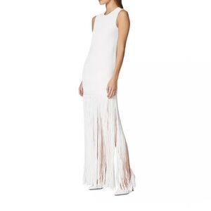 NWT Herve Leger Ottoman Ribbed Shadow Stripe Fringe Gown in white (Alabaster)